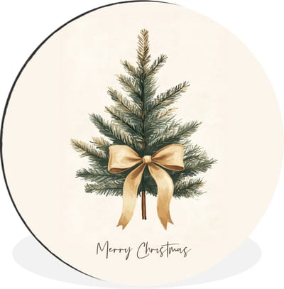 WallCircle - Wandcirkel - Muurcirkel - Kerstboom - Kerst - Merry Christmas - Beige - Aluminium - Dibond - 140x140 cm - Binnen en Buiten