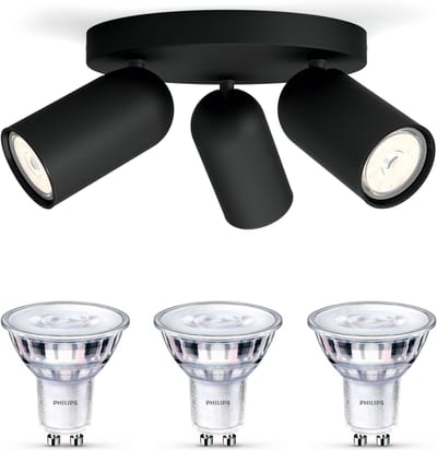 Philips Pongee Opbouwspot (Zwart) - Warmwit Licht - Plafondspot met 3 Lichtpunten - GU10 - SceneSwitch - Eenvoudig Dimbaar met Je Klassieke Schakelaar