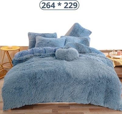 Bovista Teddy Dekbedovertrek - Fleece Dekbedovertrek - Fluffy Dekbedovertrek - Pluche - Dekbed - Deken - Inclusief Kussenslopen - Blauw 264x229cm