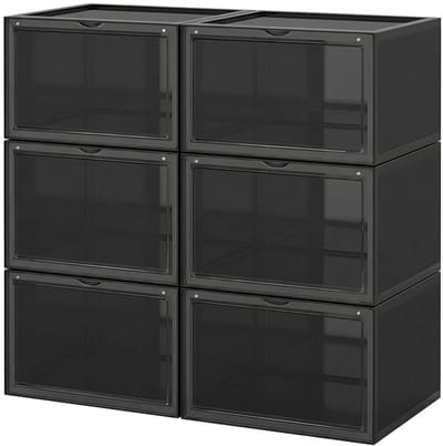 SONGMICS - Schoenenkast - Schoenendoos - Set van 6 - Stapelbare met Deur - Kunststof Opbergboxen