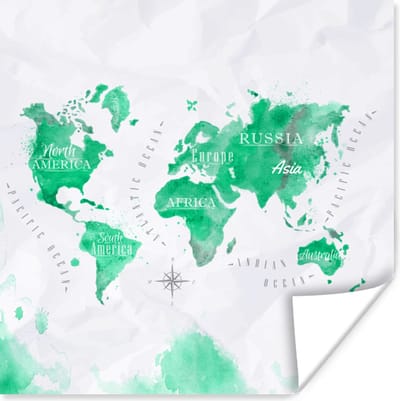 Poster 30x30 cm - Wereldkaarten - Groen - Verf - Posters - Kamer decoratie - Wanddecoratie woonkamer - Muurdecoratie slaapkamer