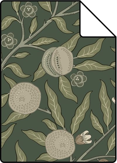 Proefstaal ESTAhome behang exotisch fruit en bladeren donkergroen en taupe - 26.5 x 21 cm - 131174-S