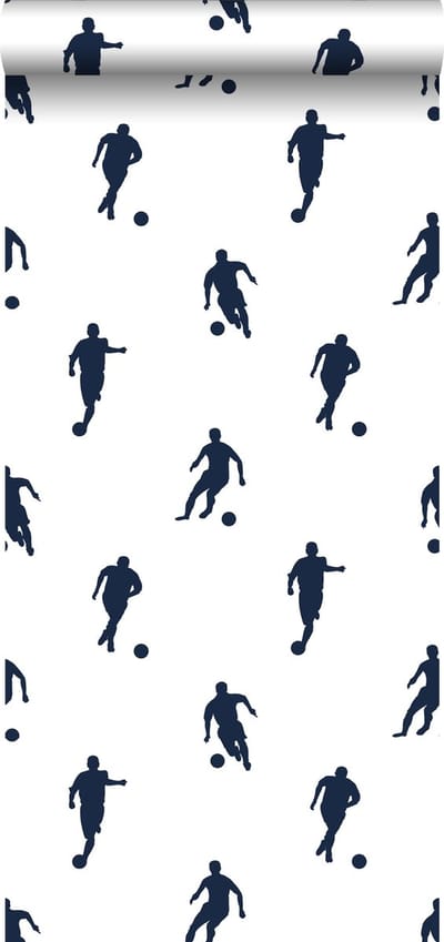 ESTAhome behang voetbalspelers donker blauw op wit - 53 cm x 10.05 m - 138801
