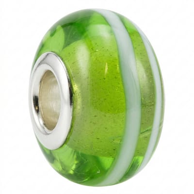 Quiges - Glazen - Kraal - Bedels - Groen - Met - Witte - Streepjes - Bead Past op alle bekende merken - armband