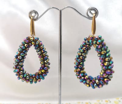 Oorhangers - druppel - facet geslepen glaskralen - goudkleurig - RVS haak – 6 x 3.2 cm - multicolor olie shiny