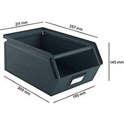 Magazijnbak - staal - met open voorzijde en draagbeugel - L 357 x B 211 x H 145 mm -  8,5 l - draagvermogen - 60 kg - RAL 5008 grijsblauw - ons merk Schäfer Shop Select