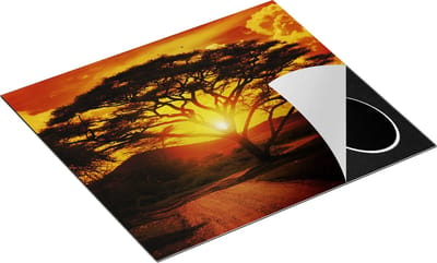 Chefcare Inductie Beschermer Zonsondergang Achter een Savanne Boom - 60x50 cm - Afdekplaat Inductie - Kookplaat Beschermer - Inductie Mat