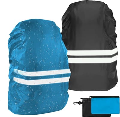 Waterdichte Rugzak Set van 2 met Reflecterende Rugzakhoes voor Fietsen, Hardlopen en Wandelen (S 18-30L, Zwart & Blauw)