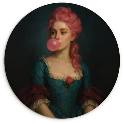WallCircle® Wandcirkel 120x120 cm - Muurcirkel Vrouw - Portret - Kauwgombel - Muurdecoratie woonkamer - Wanddecoratie slaapkamer - Kamer decoratie accessoires - Ronde schilderijen XXL