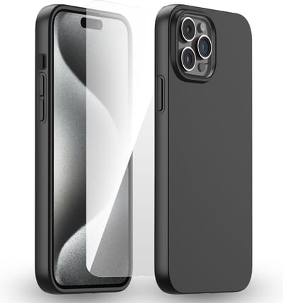Telefoonhoesje Geschikt voor iPhone 15 Pro Max - Hoesje Met Screenprotector - Zwart - Beschermglas