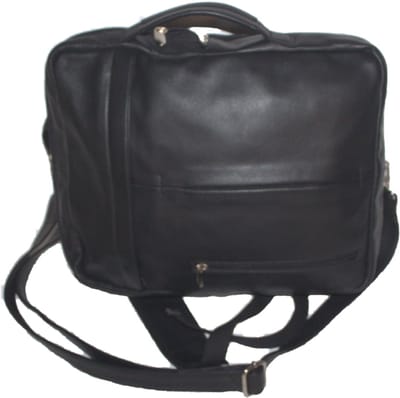 Oi zwarte leren Rugzak Joris met handvat / rugtas ook als laptoptas te gebruiken / leren schoudertas ook als ruime rugtas te dragen met apart voor laptop / lederen werktas of schooltas / zwart leer / 519