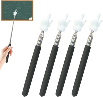 Telescopische Aanwijzer - Uitschuifbare Vinger - Klas Presentatie - Vingervormige Tip - 17 tot 55 cm - Zwart