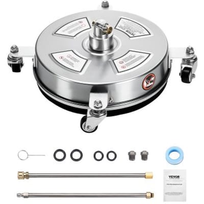 VEVOR 325 mm hogedrukreiniger, oppervlaktereiniger, roestvrijstalen oppervlaktereiniger met 4 wielen, max. 4000 PSI, 6,35 mm snelkoppeling, 2 sproeikoppen, 2 verlengde staven voor beton, terras en dek