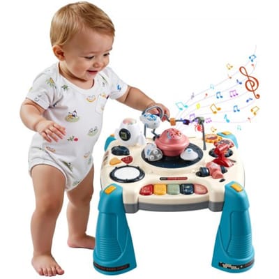 VEVOR Activiteitentafel, Speeltafel inclusief 12 spelletjes en 60 geluidsbronnen, Leertafel met ruimtethema, Zacht gloeiende sterrenprojector, Interactieve kindertafel, Ontdekkingstafel voor kinderen vanaf 6 maanden
