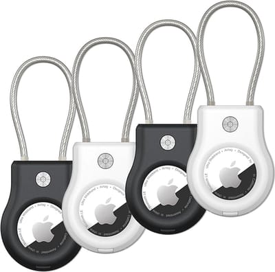 voor AirTag Houder - Waterdichte AirTag Sleutelhanger met Draadkabel, Compatibel met Apple AirTag, Secure AirTagged Houder voor Bagage, Sleutelhanger,Zwart+wit 4 stuks