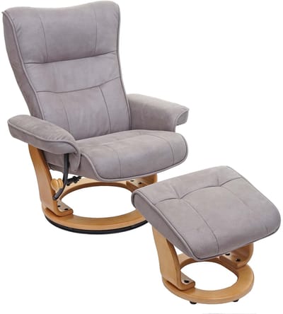 MCA relaxfauteuil Montreal, TV-fauteuil kruk, stof/textiel 130kg belastbaar ~ lichtgrijs, natuurbruin