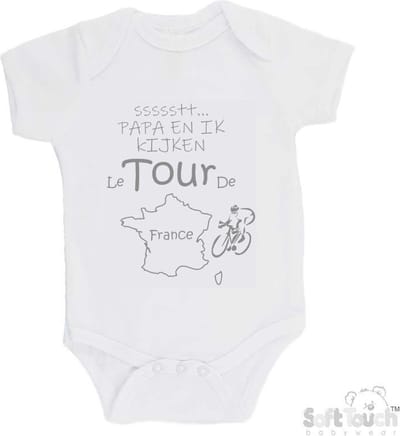 100% katoenen Romper "ssssstt... Papa en ik kijken Le Tour De France" Wielrennen Papa Vaderdag Katoen Wit/grijs Maat 68/74