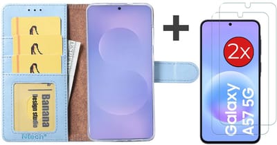 Hoesje met 2 Stuks Screenprotectors Geschikt voor Samsung Galaxy A57 – Arara bookcase met pasjeshouder - Blauw