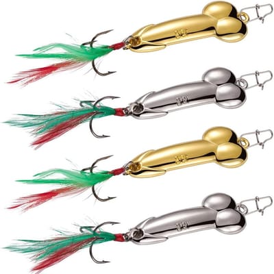 4 Stuks Gouden en Zilveren Metalen Vissen met Veer, Haak en Sequins, Ideaal voor Zoet en Zout Water Vissen (15g)