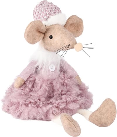 Dekoratief | Muisje m/hangbenen, roze, stof, 16x17x39cm | A255679