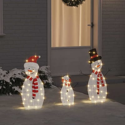 vidaXL - Verlichte - Sneeuwman - Familie - 3 - st - Warmwit - 56 - x - 80 - cm - Polyester