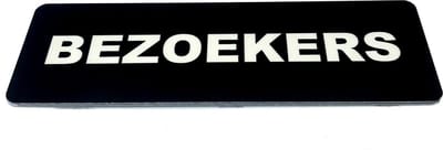 Deurbordje met tekst Bezoekers - 150 x 50 mm (incl. dubbelzijdige tape) - zwart / wit | Geborstelde RVS-look toplaag | Gratis Verzending