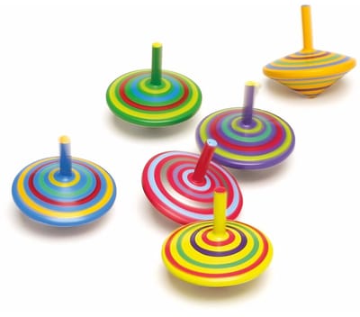 Houten speelgoed tollen - gekleurd mix - 6x stuks - diameter 6 cm - kinderen - cadeau