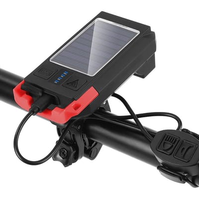 Solar USB oplaadbare fietskoplamp voorlicht Waterdichte fietszaklamp Nachtrijlicht rood