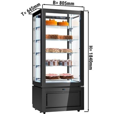 GGM Gastro Panoramavitrine - 457 Liter - 800mm - 5 Ablagen - Schwarz Zwart