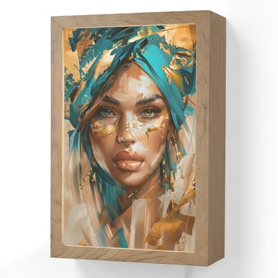 Wandlamp 20x30 cm - Oplaadbaar - Vrouw - Portret - Goud - Luxe - Blauw - Wandlampen binnen woonkamer - Slaapkamer lamp met kabel - Decoratieve nachtlamp - Vloerlamp snoer