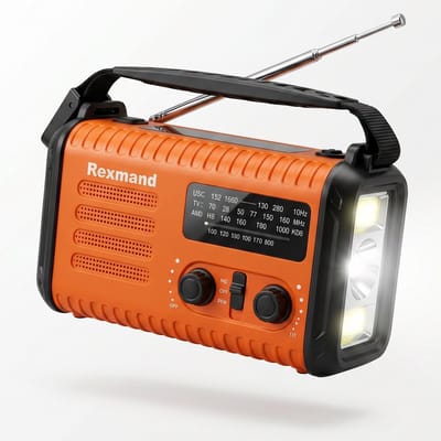 Rexmand Noodpakket - Noodradio - 20.000 mAH - Powerbank - Radio - Opwindbare Wereldontvanger - Zonne-energie - Betrouwbare Noodvoorziening - Handmatig oplaadbaar - Noodradio Camping, Overleven & Rampen - Weerstation, USB, SOS Alarm - Emergency Radio