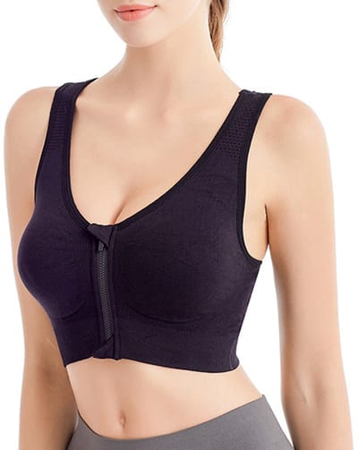 JustValue Sport BH met Rits - Maat M - BH Zonder Beugel - Sportbeha - Met Uitneembare Pads - Sport Top Dames - Zwart