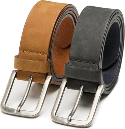 DTCH.FIT Herenriem Leer Jaxx - Riem Cognac & Blauw | Grijs - Jeans Broekriem - Riemmaat 85cm - Totale lengte 100cm - 2 Stuks