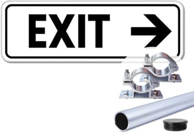 Bord Exit pijl rechts - Weerbestendig Aluminium - 40x15 cm - Bevestiging: Met paal 120 cm + paalbeugels + paaldop