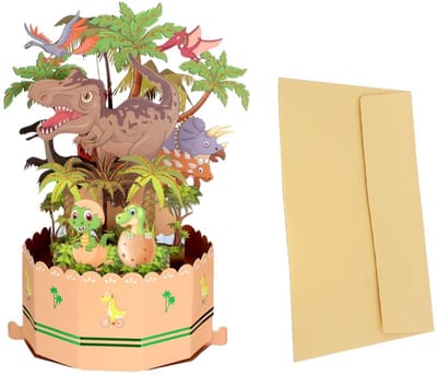 Dailygoods- Verjaardagskaart 3D Pop-up Dinosaurus - Kaart met Envelop - Cadeau voor Jongens/Meisjes - Dinosaurusliefhebbers - Creatieve Decoratie - Ideaal voor Verjaardagen