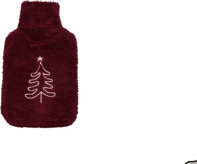 Ideaal Kerstcadeau | Rode Warmwaterkruik 2L met Feestelijke Kersthoes | Voor Iedereen |Met Kerstsilhouet Op De Hoes