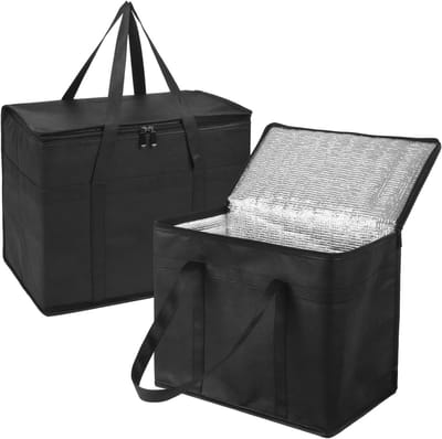2 Stuks Medium Koeltassen, 30L Zwarte Geïsoleerde Thermische Tassen voor Voedselbezorging, Picknick en Reizen