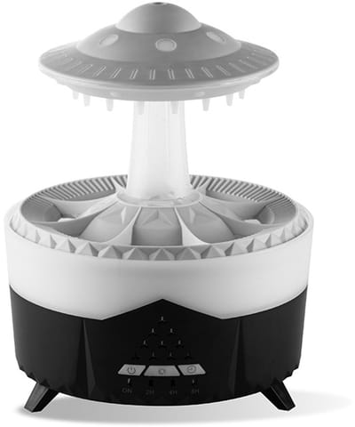 RainCloud Luchtbevochtiger - Aromadiffuser - met afstandsbediening - UFO-design - 7-kleurige LED-aromalamp - Regengeluiden voor een goede nachtrust - 350 ml Luchtbevochtiger - 2-in-1 Aromadiffuser en Luchtbevochtiger - Zwart