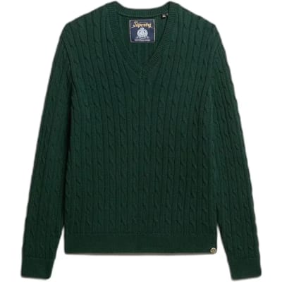 Superdry - Oversized kabeltrui met V-hals - Dames - Sweaters