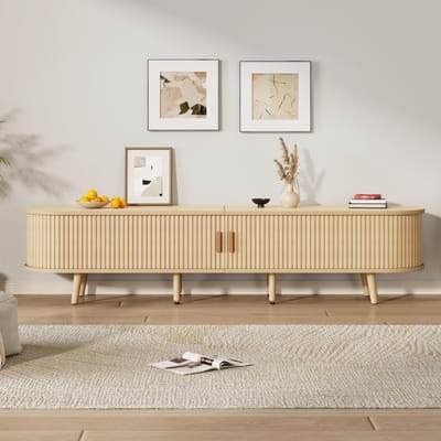 Pugsdrly Woonkamer tv-kast met opbergruimte + rond tafelblad MDF houtnerf 2 lades, draagvermogen 30 kg Afmetingen 175 x 40 x 42 cm