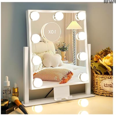 Luxe Make-up Spiegel met Verlichting en 10x Vergroting – Dimbare LED, 3 Kleuren, Hollywood Stijl