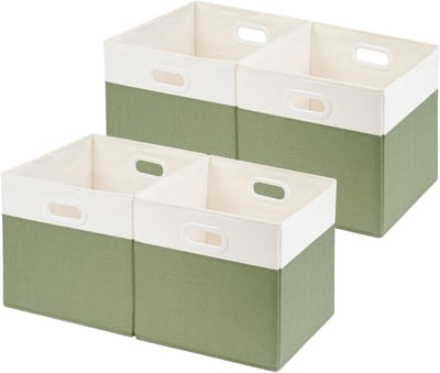 Vouwbare Opbergdozen voor Kleding, 30 x 30 x 30 cm, Ideaal voor Kasten en Planken, Wasbaar, Set van 4 (Groen/Wit)