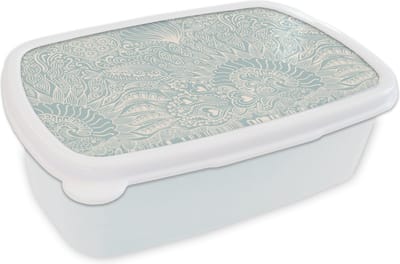 Broodtrommel Wit - Lunchbox - Brooddoos - Koraal - Hart - Zeewier - Vis - Patroon - 18x12x6 cm - Volwassenen