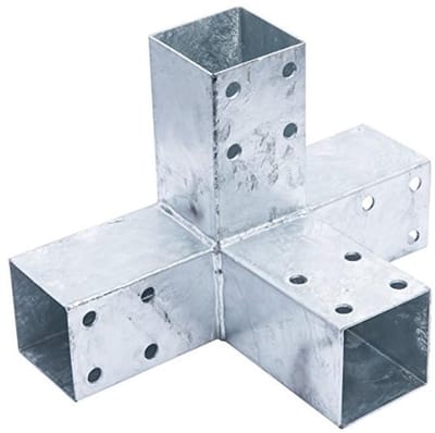 Dubbele Paalverbinders voor Houten Connectors - 305 x 185 mm - 70° - Chroomkleurig - Thermisch Verzinkt - 4 Hulzen - Ideaal voor Balkverbindingen