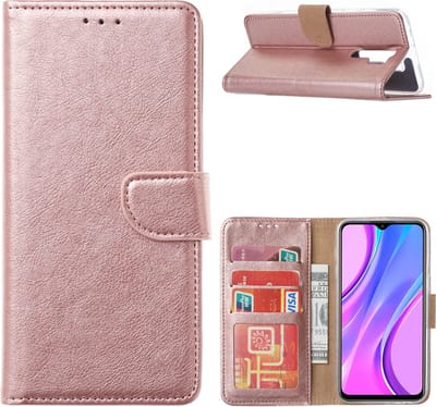 LuxeBass Hoesje geschikt voor Xiaomi Redmi 9 - Boekhoesje met kaartvakken - RoseGoud gsm hoesje - telefoonhoes - telefoonhoesjes