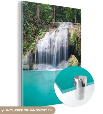 MuchoWow® Glasschilderij 30x40 cm - Schilderij acrylglas - Water - Waterval - Bomen - Foto op glas - Schilderijen