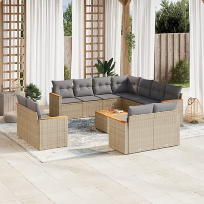 vidaXL - 12-delige - Loungeset - met - kussens - poly - rattan - gemengd - beige