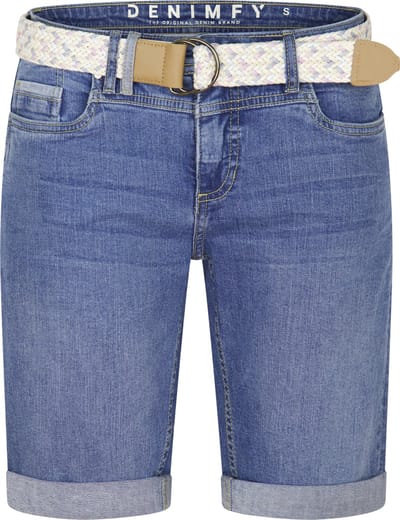 DENIMFY Dames Short Broeken DFLena regular/straight Fit Blauw Volwassenen Jeans short dames - Korte spijkerbroek dames