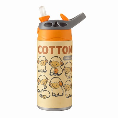 Zachte Aquarel Pastel Drinkfles – Stijlvolle Waterfles voor Pastel Liefhebbers - Waterfles voor kinderen (wit/oranje)