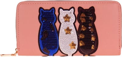 Roze portemonnee drie poesjes - 20x11cm